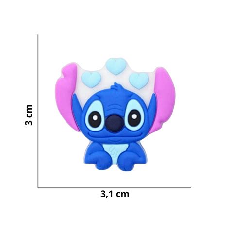 Aplique Emborrachado Personagem Stitch e Angel Corações Brilhos e