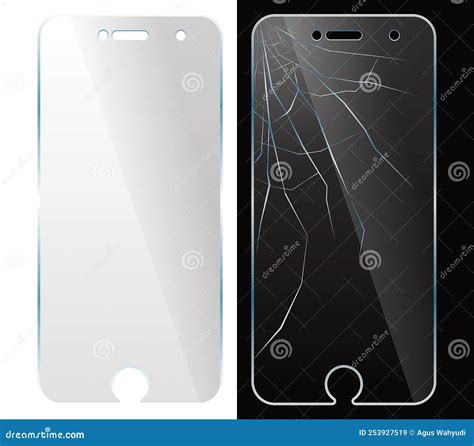 Set of Realistic Broken Screen Protector Film on Smartphone or Damaged