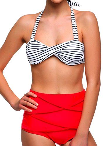 ᐅ Angerella Damen Retro Stil Bademode Polka Punkt mit hoher Taille Bikini Set Badeanzug BKI