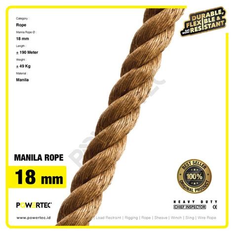 Jual Tali Tambang Manila Rope 18mm X 190m X 49kg Tampar Dadung Powertec