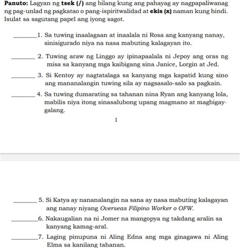 Solved Panuto Lagyan Ng Tsek Ang Bilang Kung Ang Pahayag Ay