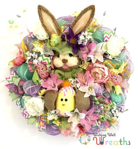 Deco Mesh Easter Bunny Wreath In Pink And Green Mesh Easter Wreath