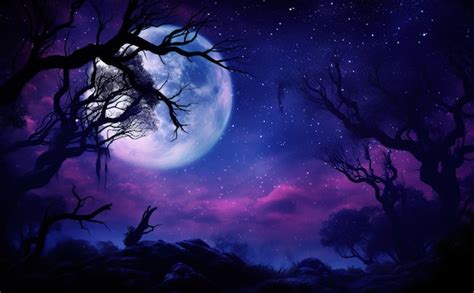 Premium Ai Image Halloween Purple Background With Spooky Leafless