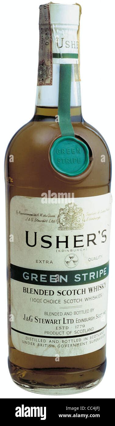 Wine And Spirits Liquors Ushers Green Stripe Scotch Whisky Stock Photo