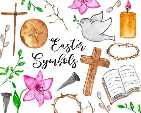 Easter Symbols Watercolor Digital Christ Clipart Hollyday Etsy