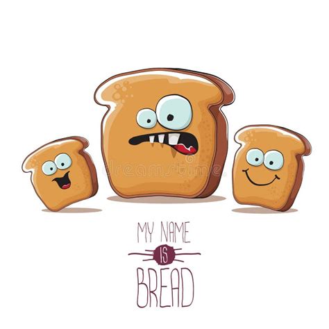 Vector Funky Cartoon Bread Character With Friends Isolated On White Background Funky Food