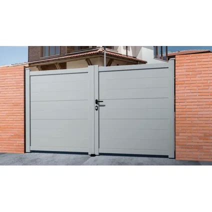 Portail Double Battant Avec Moteur Integr Elsealu Pallas Gris Soie