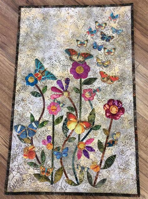 Butterfly Floral Appliqu Quilted Wall Hanging Raw Edge Etsy Fiber