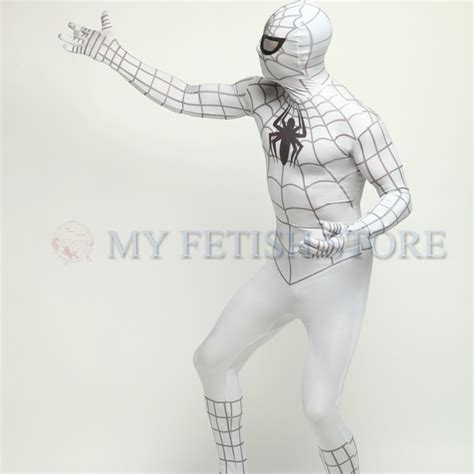 Full Body White And Black Spider Man Lycra Spandex Bodysuit Cosplay