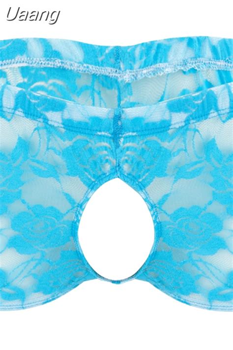 Uaang Mens Lingerie Sissy Open Butt Panties With Penis Hole Sheer Lace See Through Exotic