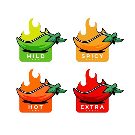 Hot Spicy Level Labels Of Vector Jalapeno Chili Cayenne Peppers With Fire Flames Spicy Food