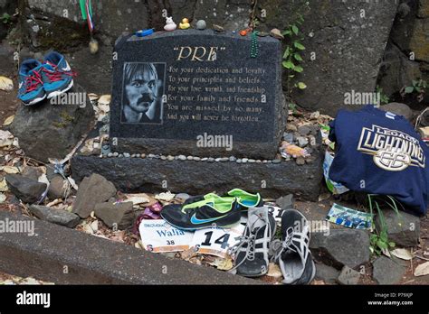 A memorial at the death site of Steve Prefontaine, in Eugene, Oregon ...