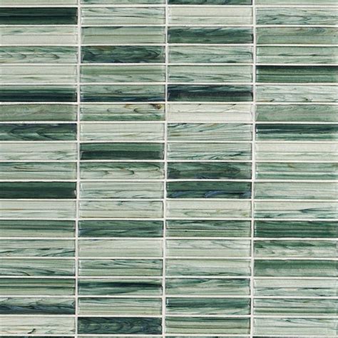 Maya Stacked Sage Polished Glass Mosaic Glass Tile