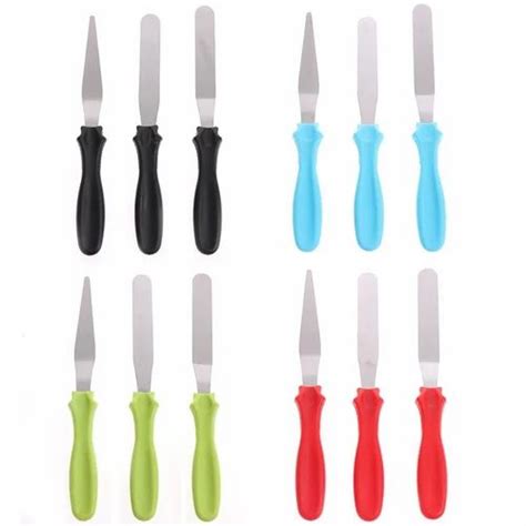 3pcs Set Cake Spatula Palette Knife Stainless Steel Cranked Angled