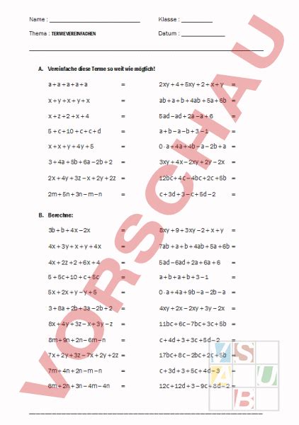 Arbeitsblatt Terme Mathematik Algebra