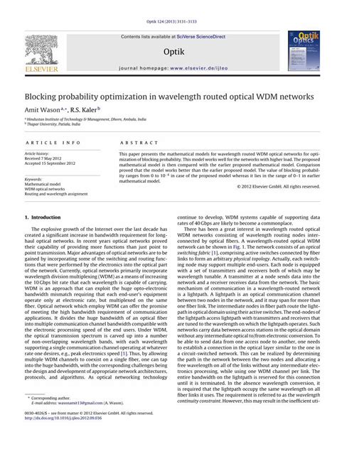 Pdf Blocking Probability Optimization In Wavelength Routed Optical