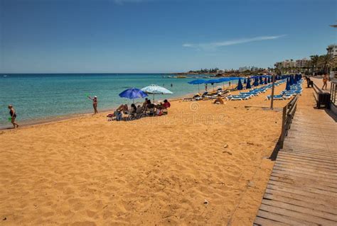 People Visit Fig Tree Bay Beach In Protaras Cyprus Editorial Photo