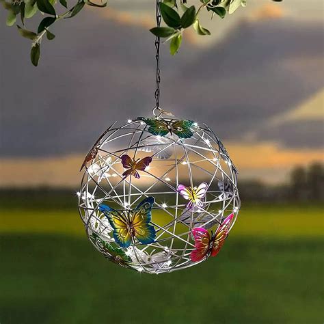 Solar Lighted Hanging Mesh Orb With Colorful Butterflies Roaming Light