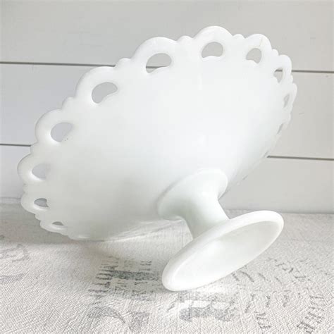 Vintage Milk Glass Open Lace Edge Compote White Glass Etsy