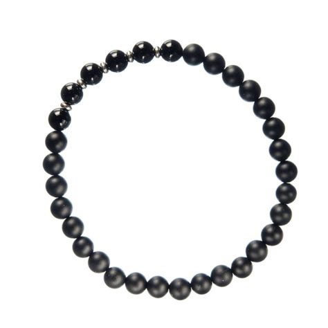 Bracciale Elastico In Agata Nera Opaca Onice Nera E Argento 925