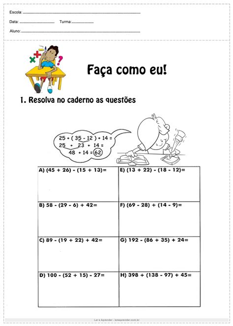 Atividade De Matemática 4°ano Faça Como Eu Ler E Aprender