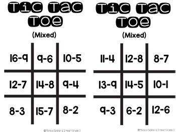 Subtraction Tic Tac Toe By Monica Dunbar I Heart Grade Tpt