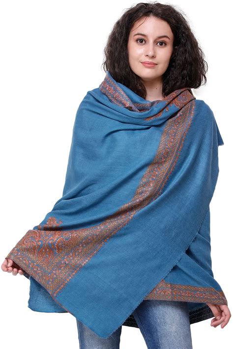 Tusha Shawl From Kashmir With Sozni Hand Embroidery On Border Exotic