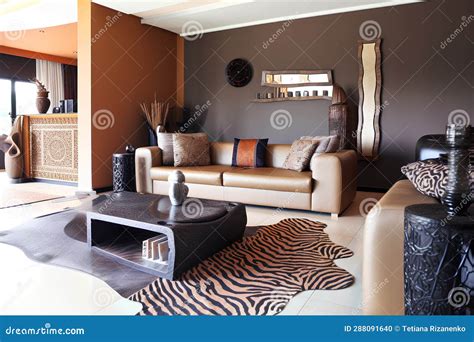 African Style Interior of Living Room in Luxury House Stock ...