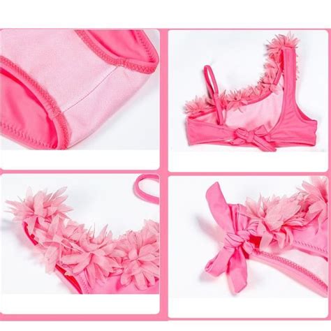 Maillot de Bain Fille A fleur Bikini 2 Pièces Rose Extensible Rose Cdiscount Prêt à Porter