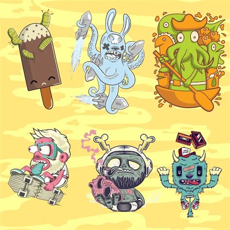 Premium Vector | 6 doodle characters vector collection