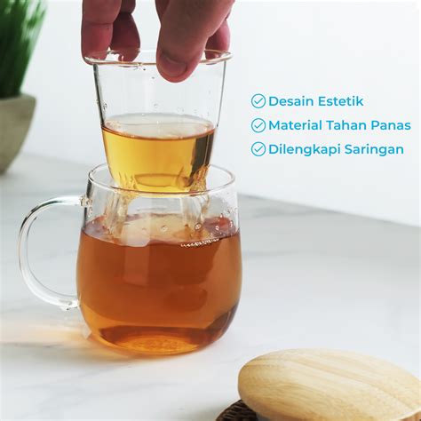 One Two Cups Gelas Cangkir Teh Tea Cup Mug With Infuser Filter Ml