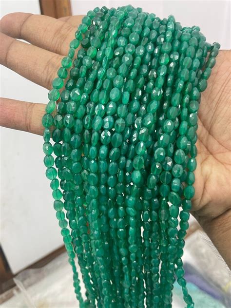 Green Onyx 5str LOT Faceted Ovals Loose Gemstone Beads For Jewelry 5