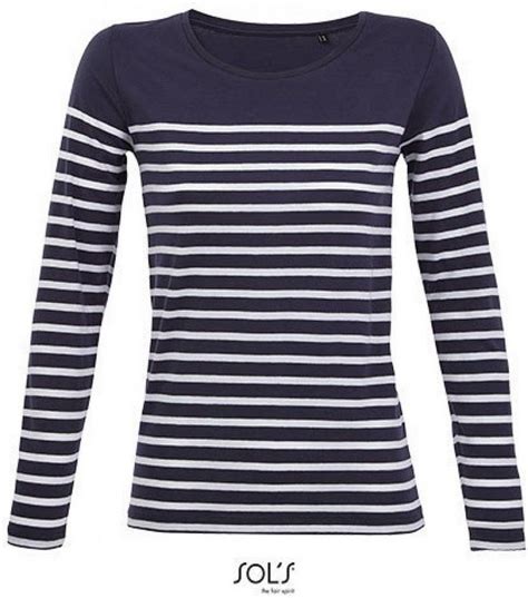 Sols Langarmshirt Damen Shirt Women´s Long Sleeve Striped T Shirt Matelot