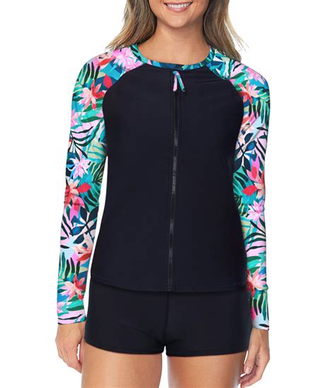 Raisins Playa Sombra Tropical Print Upf 50 Sun Protection Front Zip