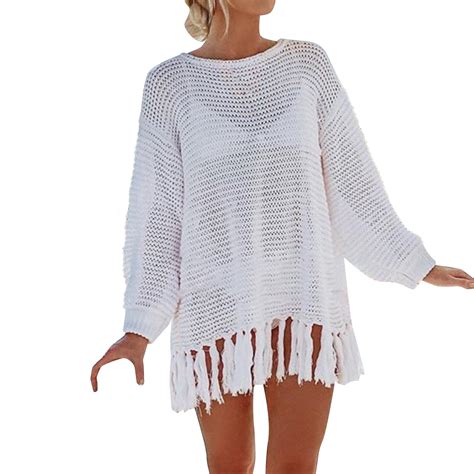 Celivon Swim Cover Up Women Women Sexy Cover Knitwear Beach Long Sleeve Bikini Bikini Smock