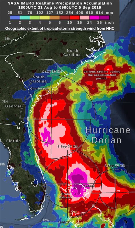 Gpm Imerg Measures Rainfall Accumulation From Hurricane Dorian In The