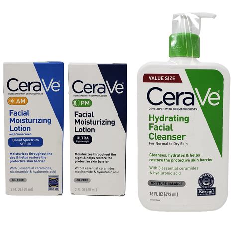 CeraVe Daily Skincare Facial Bundle - Hydrating Facial Cleanser (16 oz) AM Facial Moisturizing ...