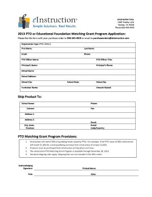 Fillable Online PTO Matching Grant Application 1 25 13 Fax Email Print