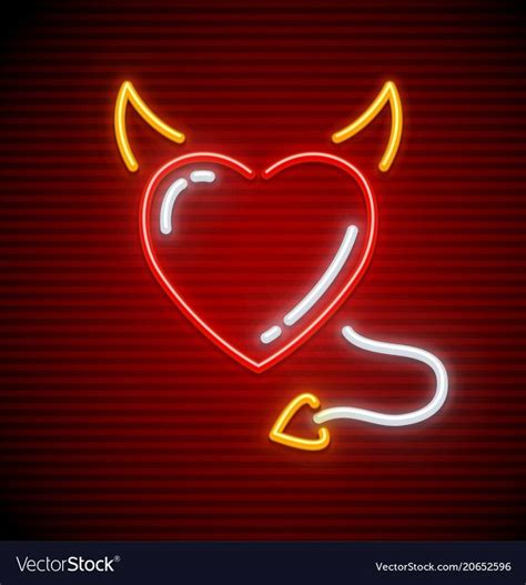 Neon Devil Heart Sign With Horns And Tail