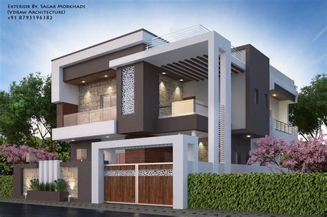 Modern House Exterior By, Sagar Morkhade (Vdraw Architecture) +91 ...