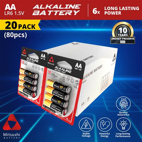 Mitsushi 18501 LR6 1 5V 1 BOX 20pack 80pcs AA Alkaline Battery