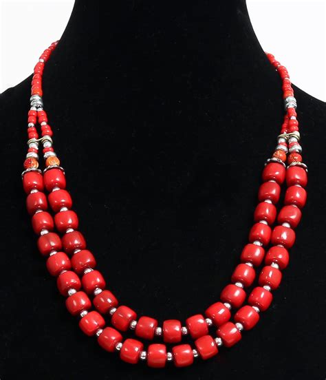 Collier Ethnique Artisanal Imitation Grosses Perles Rouges Agenc Es De