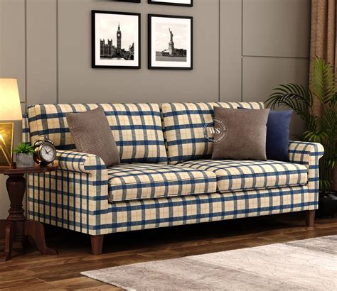 Buy Viana 3 Seater Fabric Sofa (Cotton, Blue Checkered) at 27% OFF ...