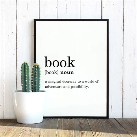 Book Definition Print Printable Wall Art Digital Instant Etsy Uk