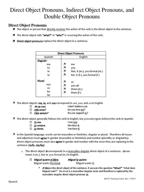 Direct Indirect Double Object Pronouns Pdf Grammatical Gender Grammatical Number