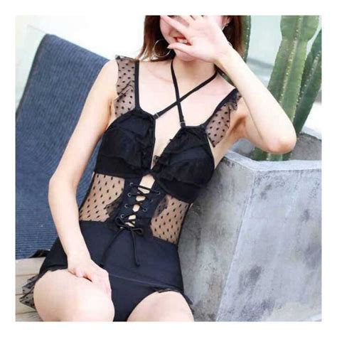 Maillot de bain une pièce en dentelle noir Bikini dos nu sexy pour Source chaude Noir