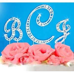 Full Crystal Monogram Wedding Cake Topper Silver Letter