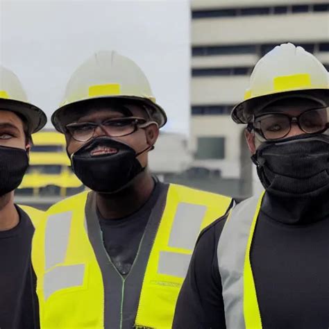 Black Shadowy Tall Figures Wearing Yellow Hard Hats Stable