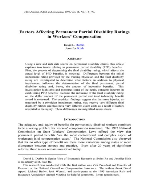 Factors Affecting Permanent Partial Disability Ratings In Workers