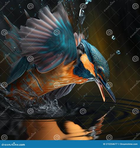 The Breathtaking Display of a Kingfisher Diving into a Pond for Fish, Generative Ai Stock ...